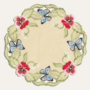 Set of four beige Sandy Dune table doilies from RIZ-007-DL Maliana Collection, 15-inch elegant dining table décor.