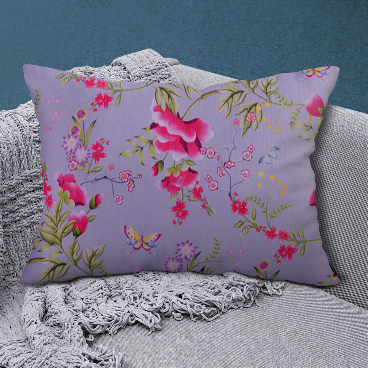 Floral printed throw pillow cover by CC-9700-4, 14x20 inches, featuring vibrant floral design on soft fabric.