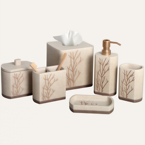 Modern bathroom décor accessories set of 6 from The Kent Essence Collection by AH11336, featuring elegant and stylish bath accessories.