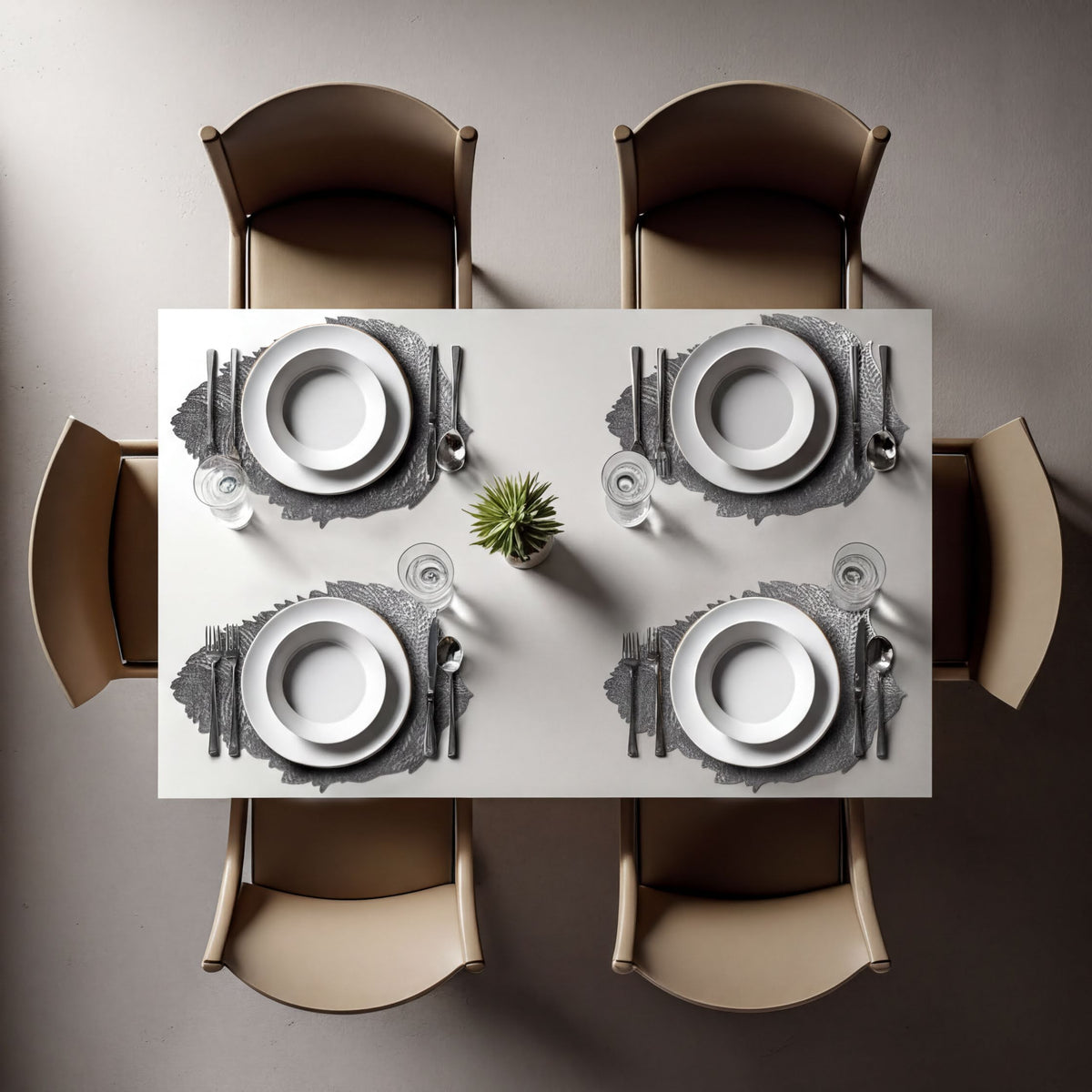 Set of 6 leaf cut out vinyl placemats by AMF033-SLV, decorative and durable tableware for stylish dining.