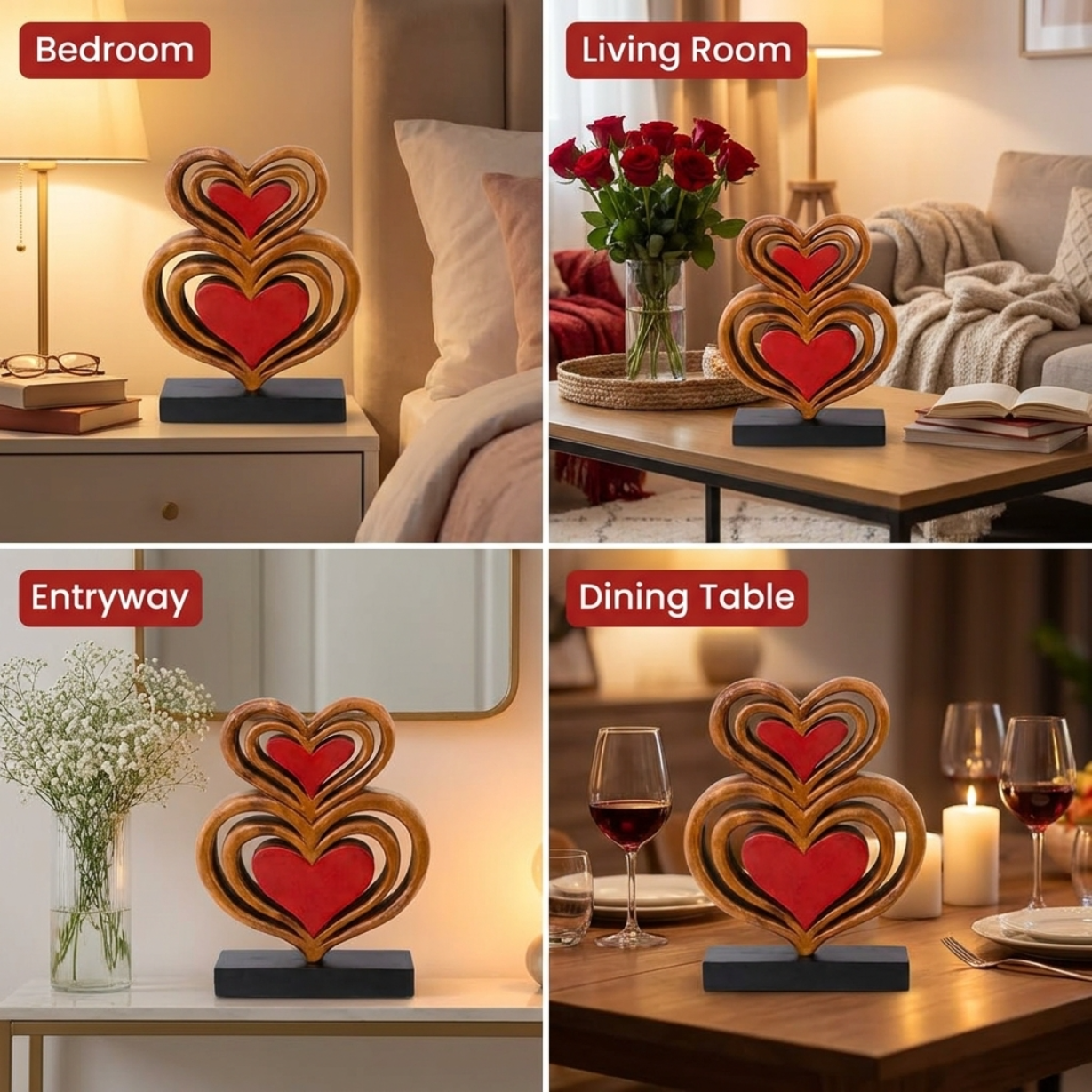 Twin Souls – Handmade Wooden Hearts Sculpture, Symbol of Love