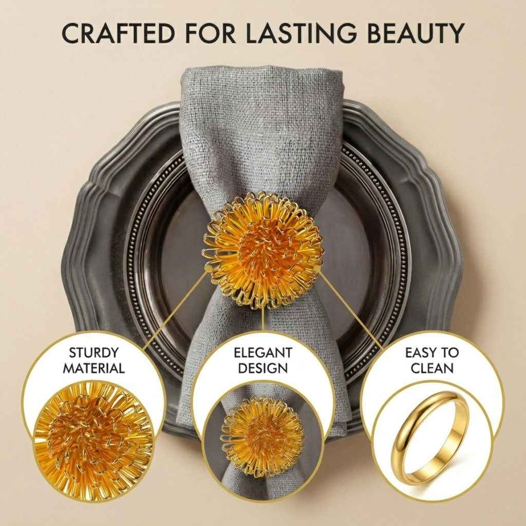 Floral Grace – Napkin Rings in Gold Floral Design, Artistic Decorative Dining Table Accent