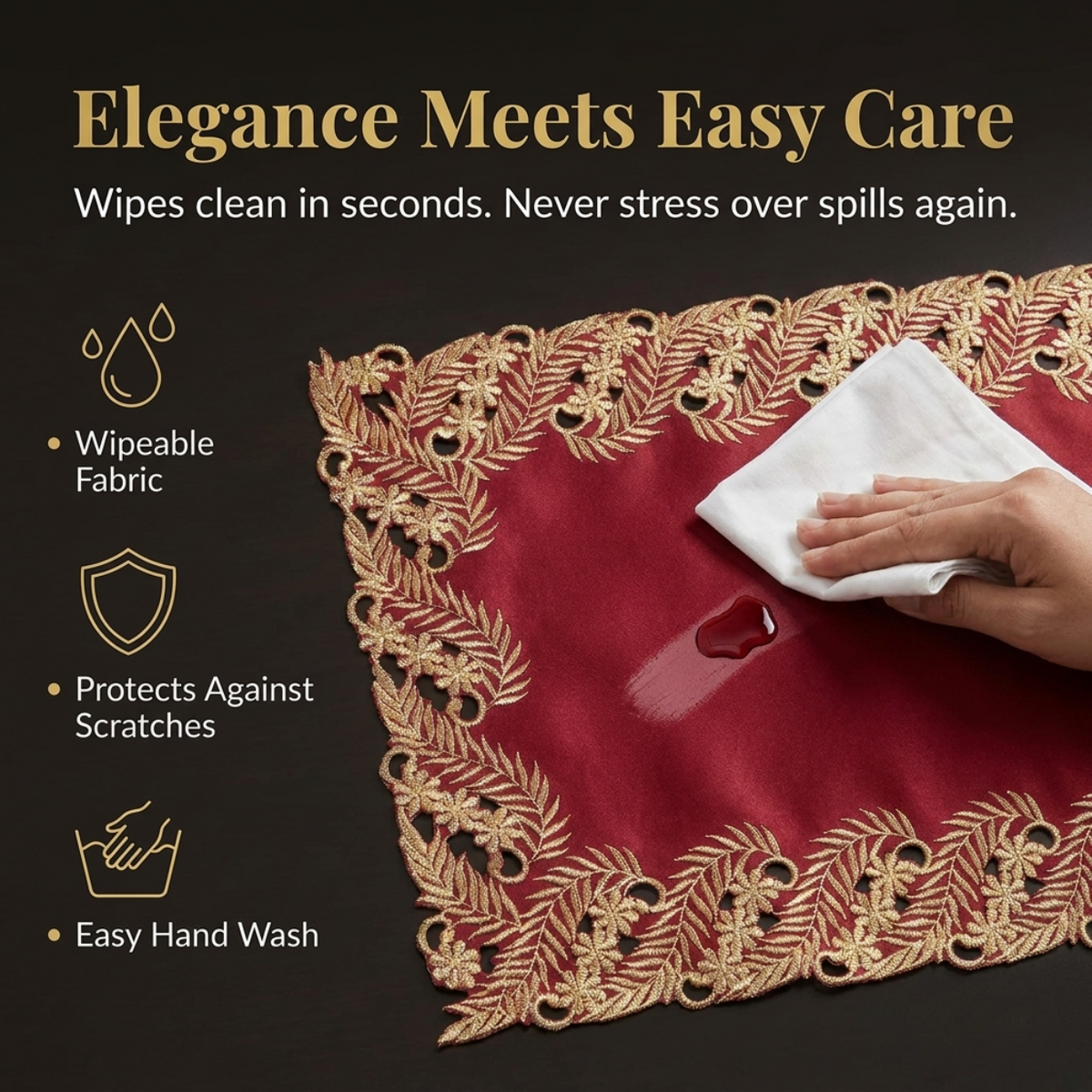 Burgundy Gold Placemats – Wine Grace, 12x18 Inch