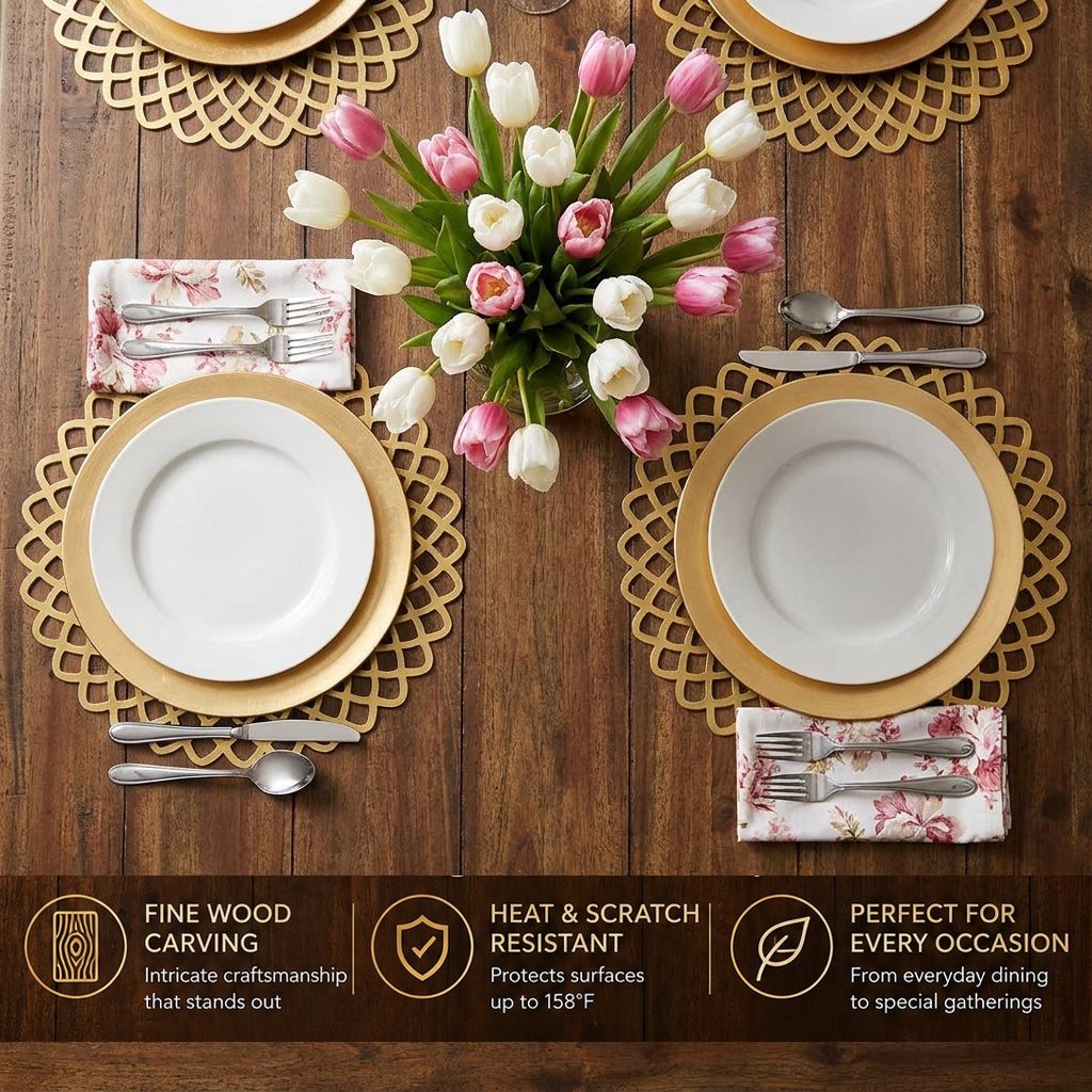 Gold Wooden Trivet Placemats for Dining Table