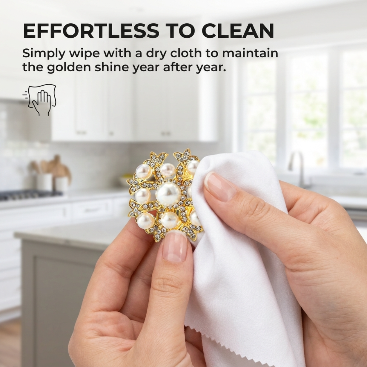 Golden Bloom – Napkin Rings in Gold Floral Pearl Design, Elegant Decorative Dining Table Décor