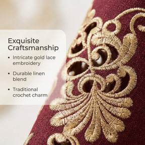 Burgundy gold table doilies from the Chantelle Collection, 15-inch artistic doilies by RIZ-009-DL for elegant table décor.