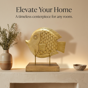 Handmade Wooden Sculpture – Hand Carved Fish Statue, Acacia Wood Decor Gift