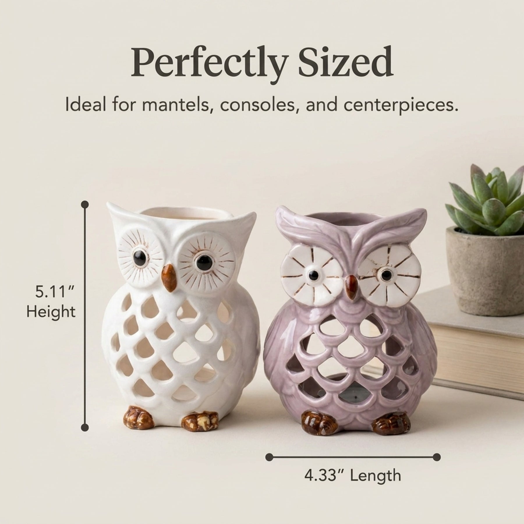 Hampton Lucky Owl tea light candle holders set of 2 by CA11445-MB & CA11446-MB, featuring owl-shaped design in metal.