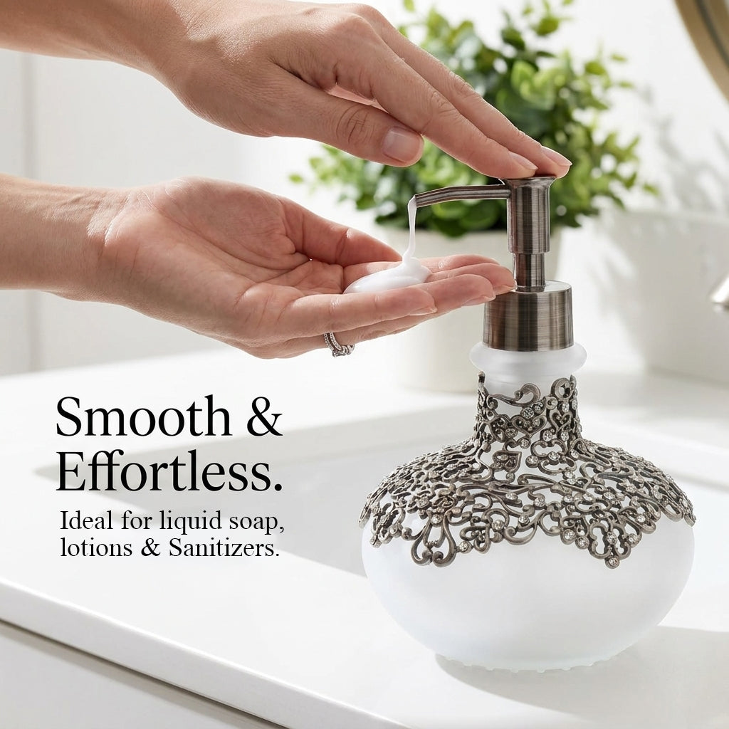 Elegant Haven LB 22725 modern decorative lotion dispenser for bathroom, handcrafted soap dispenser with stylish design.