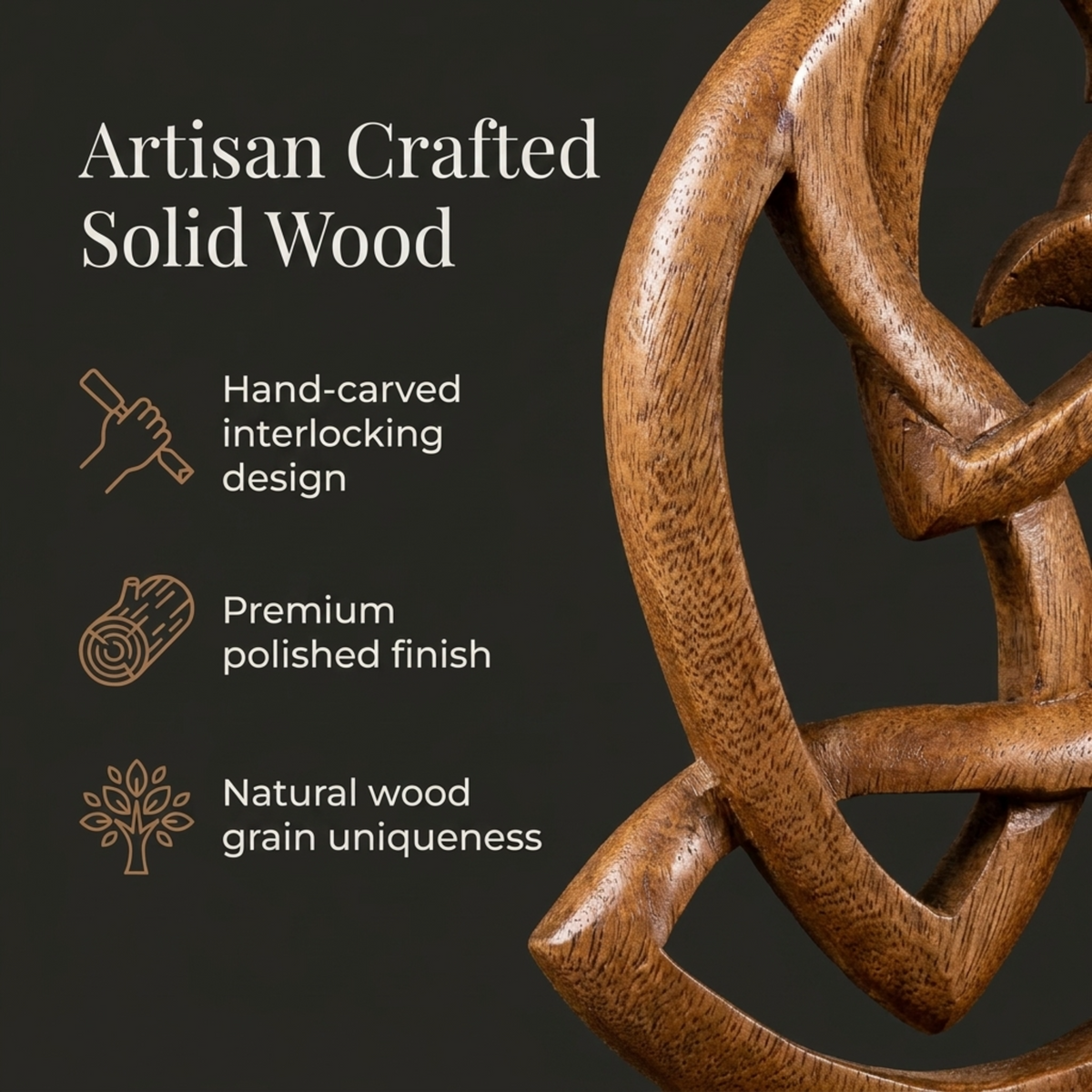 Handmade wooden Lucky Fish sculpture by Macaluso, artistically crafted as a decorative wooden décor piece.