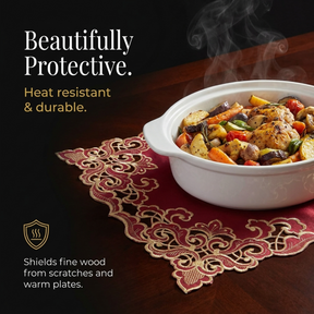 Crimson Glow – Burgundy Gold Table Placemats, Granada Collection Elegant Dining Décor 12*18 inch