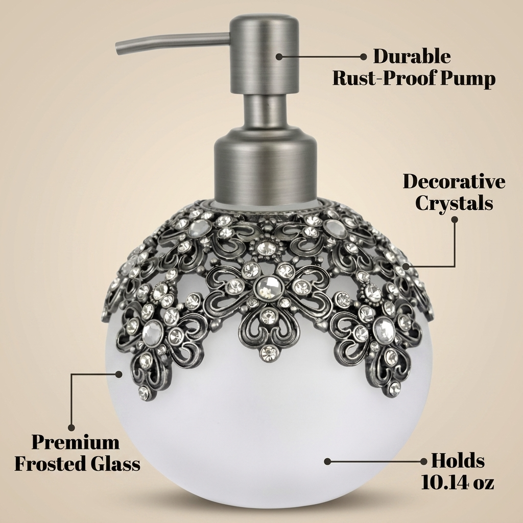 Lavinia Bloom modern decorative bathroom lotion dispenser by LB24754A, 12 oz handmade soap dispenser with floral design.
