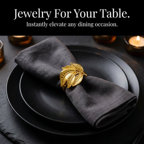 Gilded Bloom – Napkin Rings in Gold Leaves Design, Luxurious Decorative Dining Table Décor