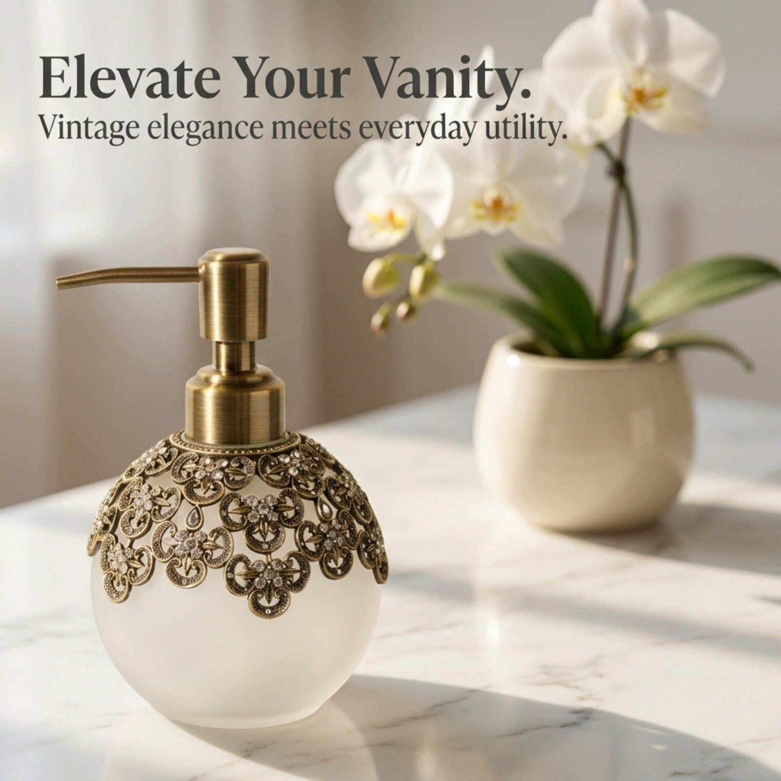 LB 24533 Colette Charm modern decorative bathroom lotion dispenser with handmade soap, stylish gift for mom.