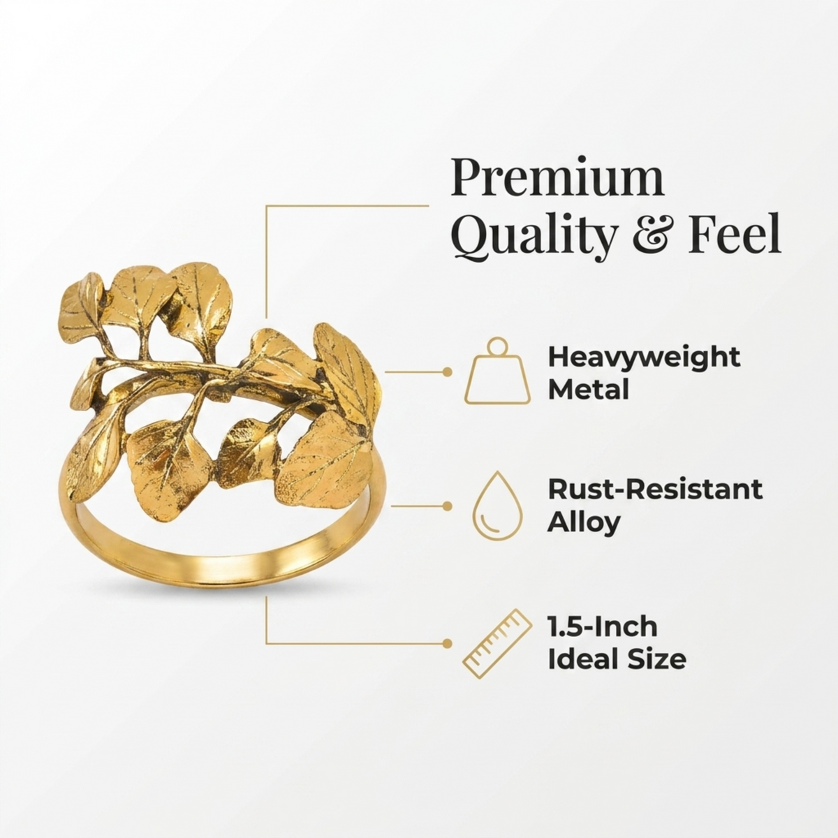 Golden Harmony gold leaf napkin rings by YGC-006, elegant decorative dining table accessories with a luxurious finish.