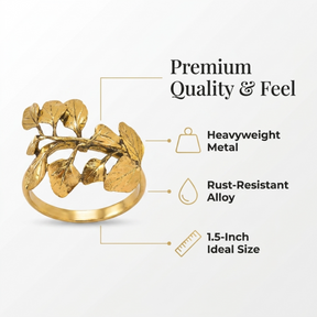 Golden Harmony gold leaf napkin rings by YGC-006, elegant decorative dining table accessories with a luxurious finish.