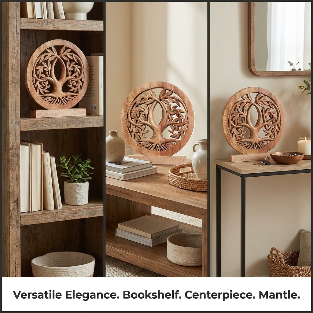 Tree of Life Sculpture – Medium Handcrafted Wooden Art | Acacia Wood Decor