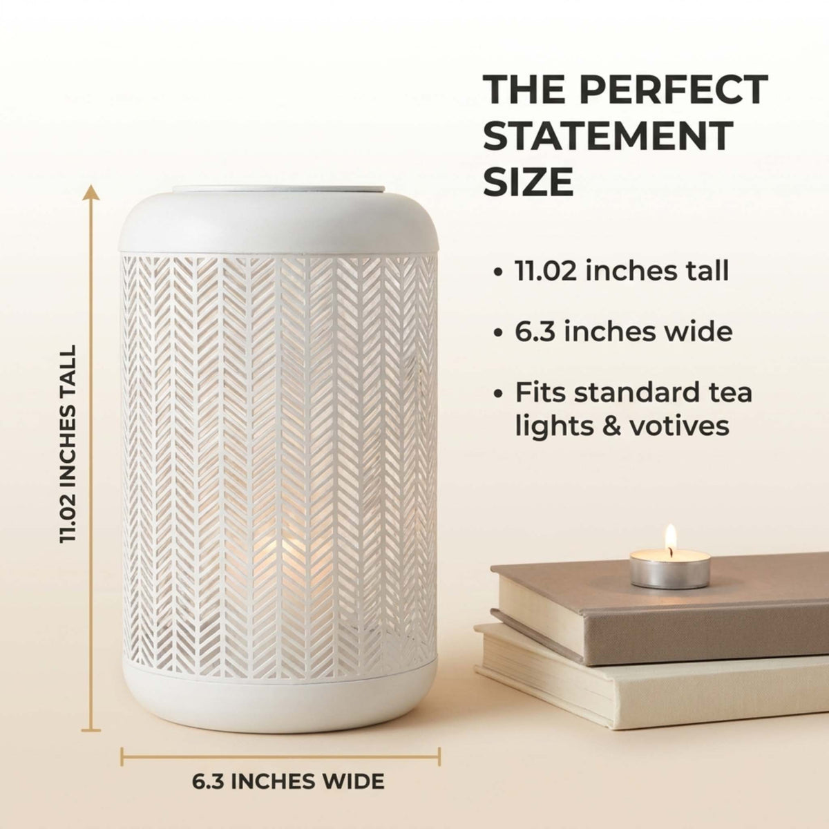 White lattice-pattern glass candle lantern from CA11374-MB, showcasing a decorative lantern with intricate design and candle holder inside.