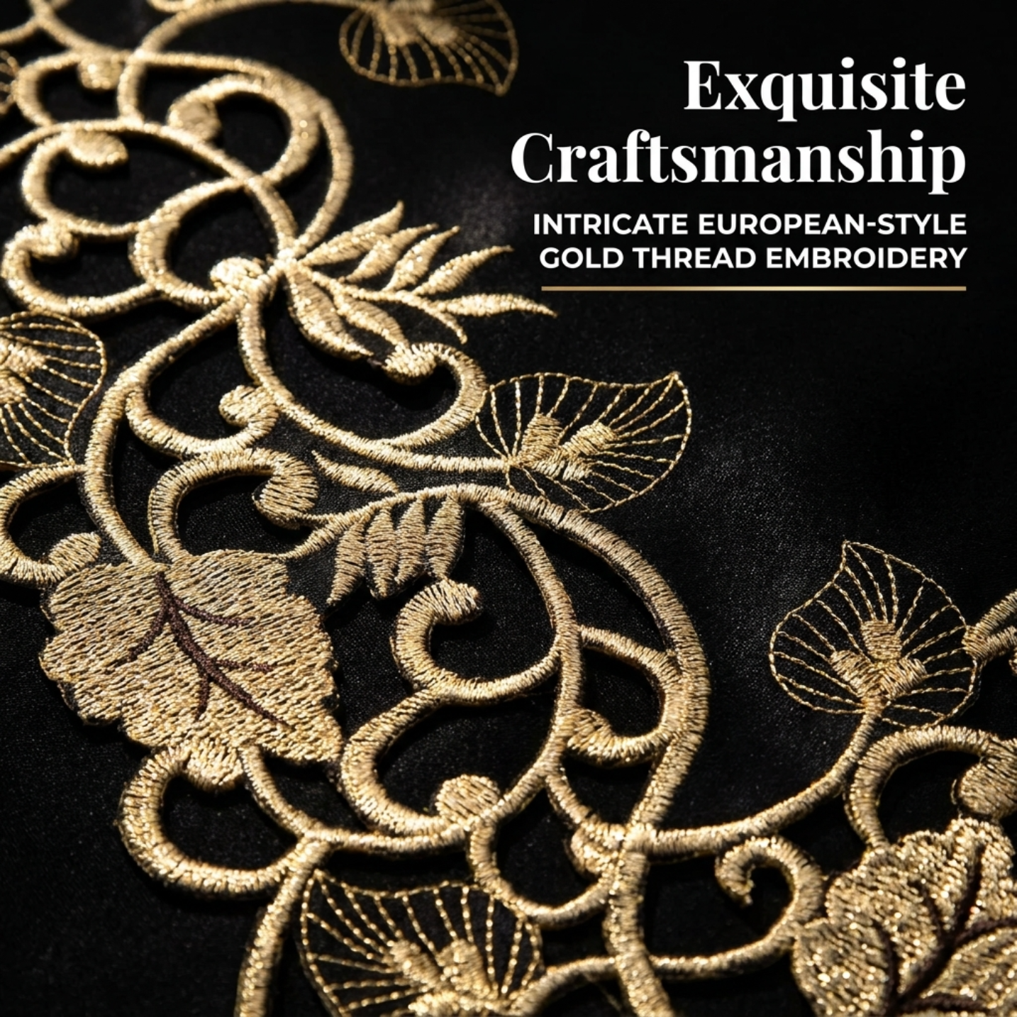 Midnight Gold – Black Gold Table Placemats, Tarantino Collection Elegant Dining Décor 12*18 inch