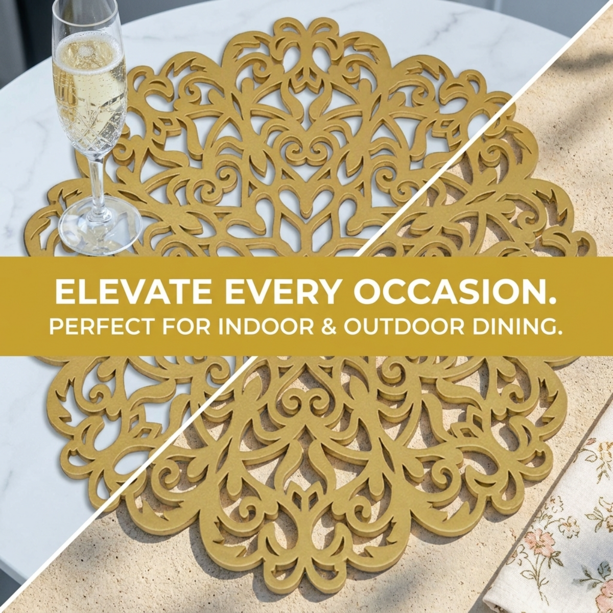 Gold Wooden Trivet | Hand Carved Placemats for Dining Table - Heat & Scratch Resistant