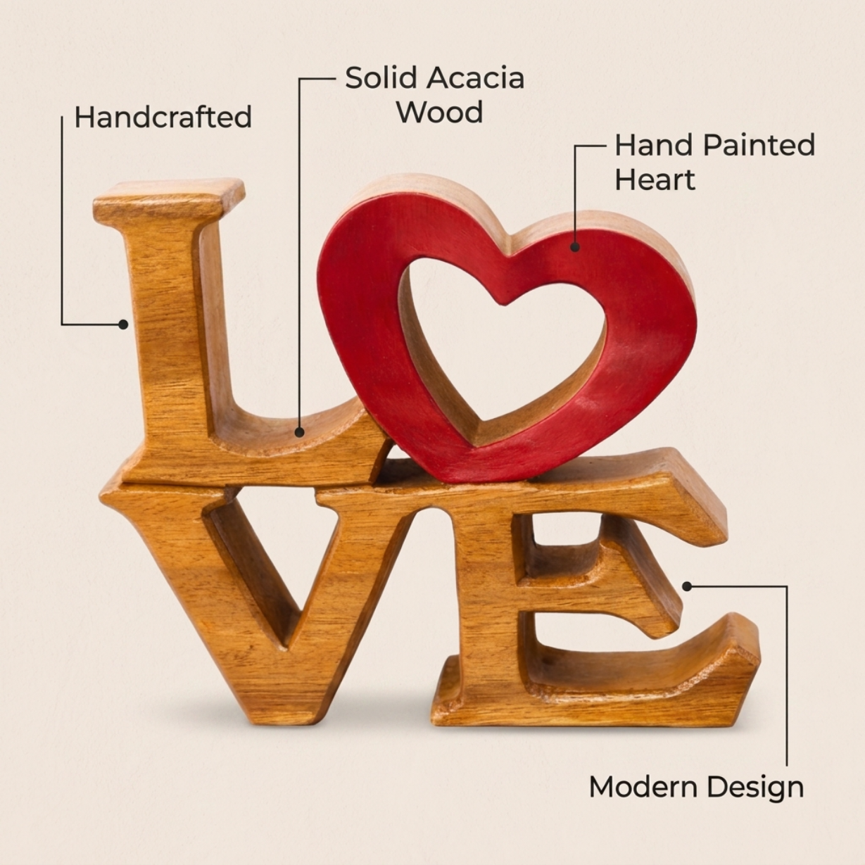 Elmija Enduring Love – Hand-Carved Wooden Sculpture, Handmade Decorative Home Art