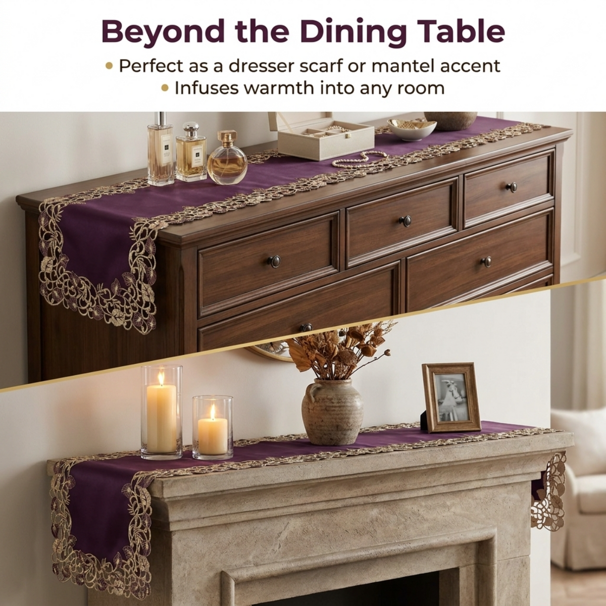 Purple Gold Table Runner – Velvet Plum, 14x108 Inch