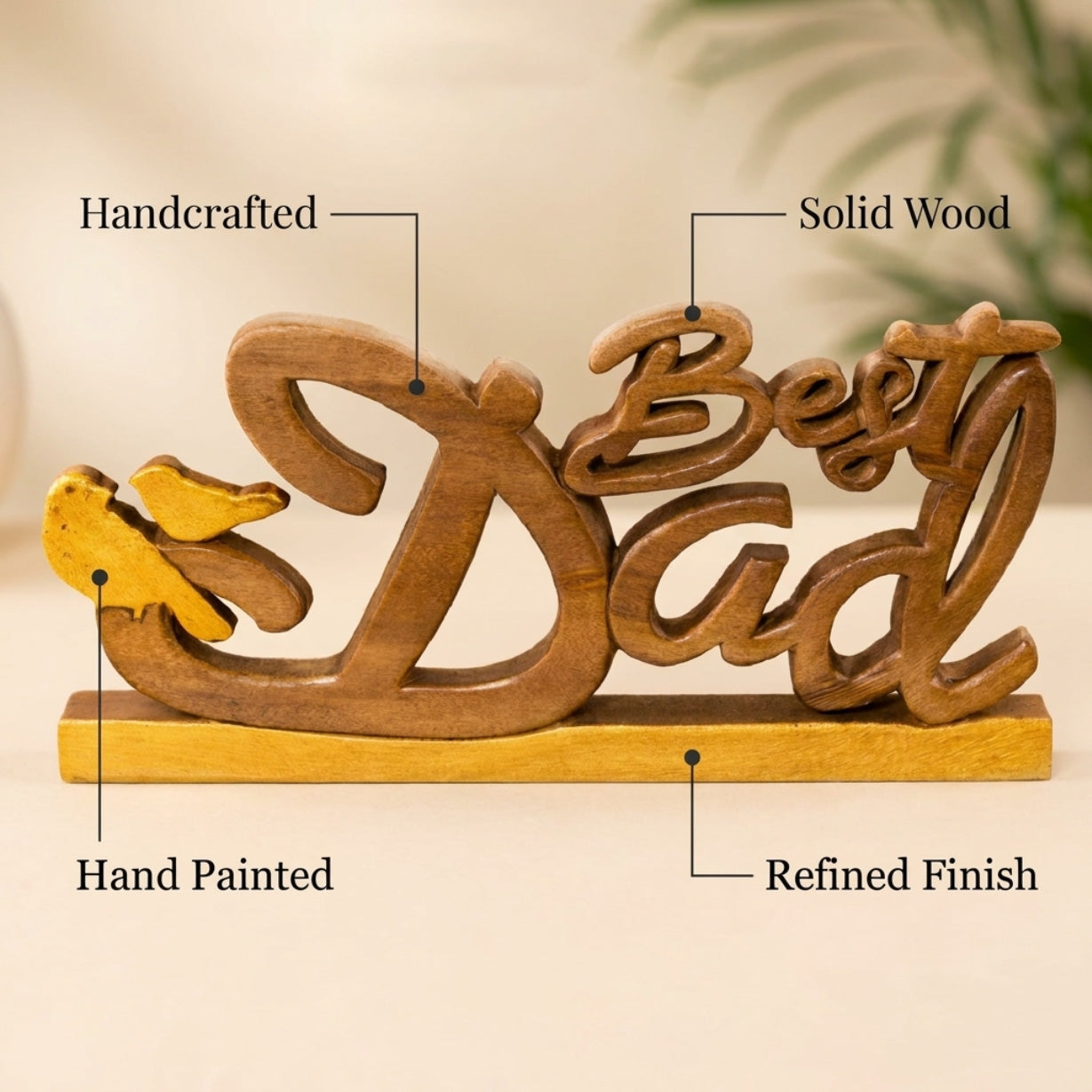 Ellynn Greatest Dad – Hand Carved Wooden Sculpture, Handmade Father’s Day Gift Art