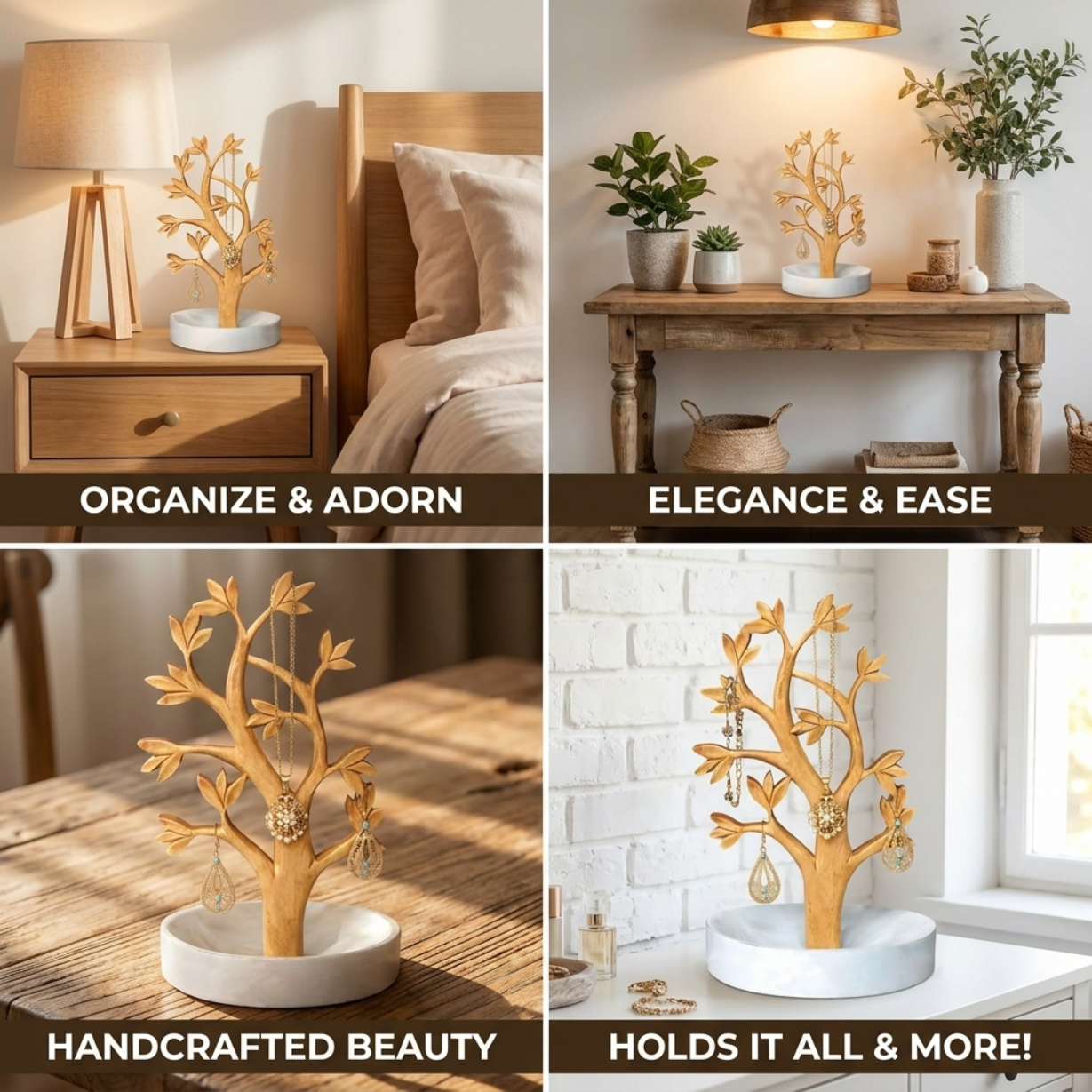 Wood Jewelry Tree – Solid Wood Organizer & Handcrafted Jewelry Hanging Stand