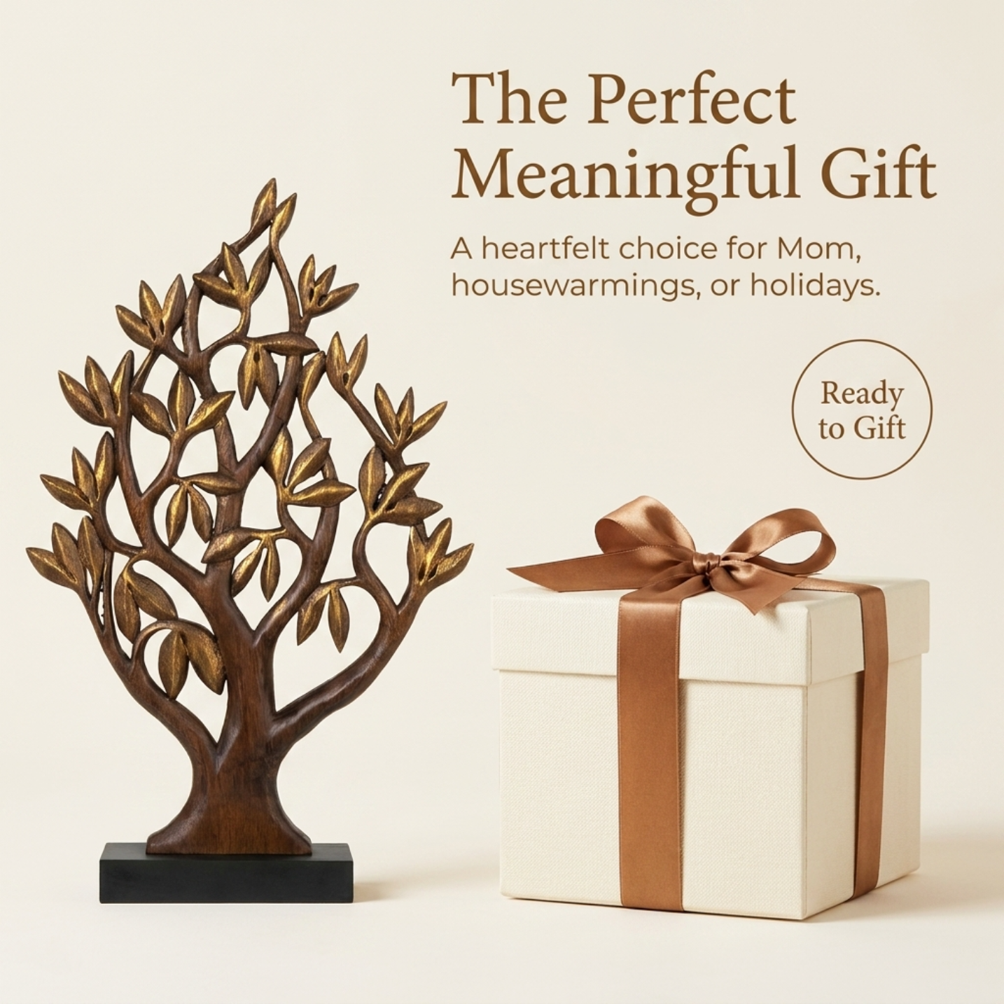 Tree of Life Sculpture – Handcrafted Wooden Decor | Acacia Wood Art Gift