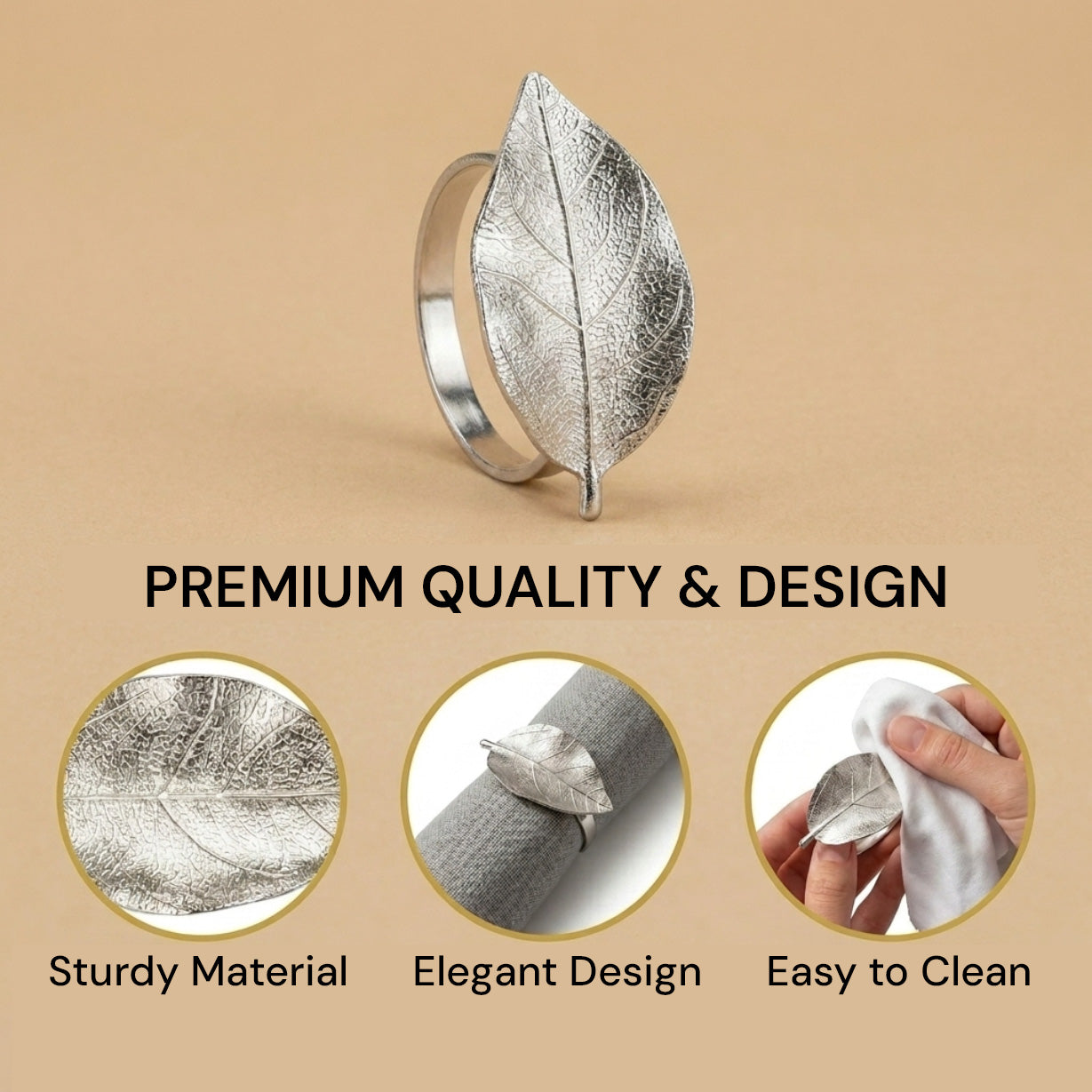 Silver Grace – Napkin Rings in Silver Leaf Design, Elegant Decorative Dining Table Décor