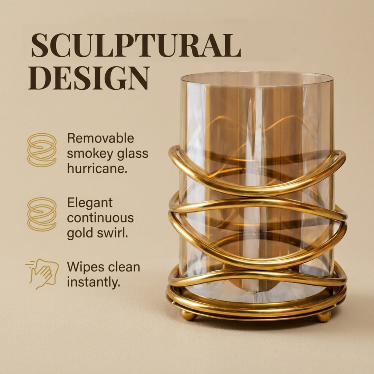 Swirl Candle Holder - Large Bronze Decorative Pillar & Votive Indoor Display