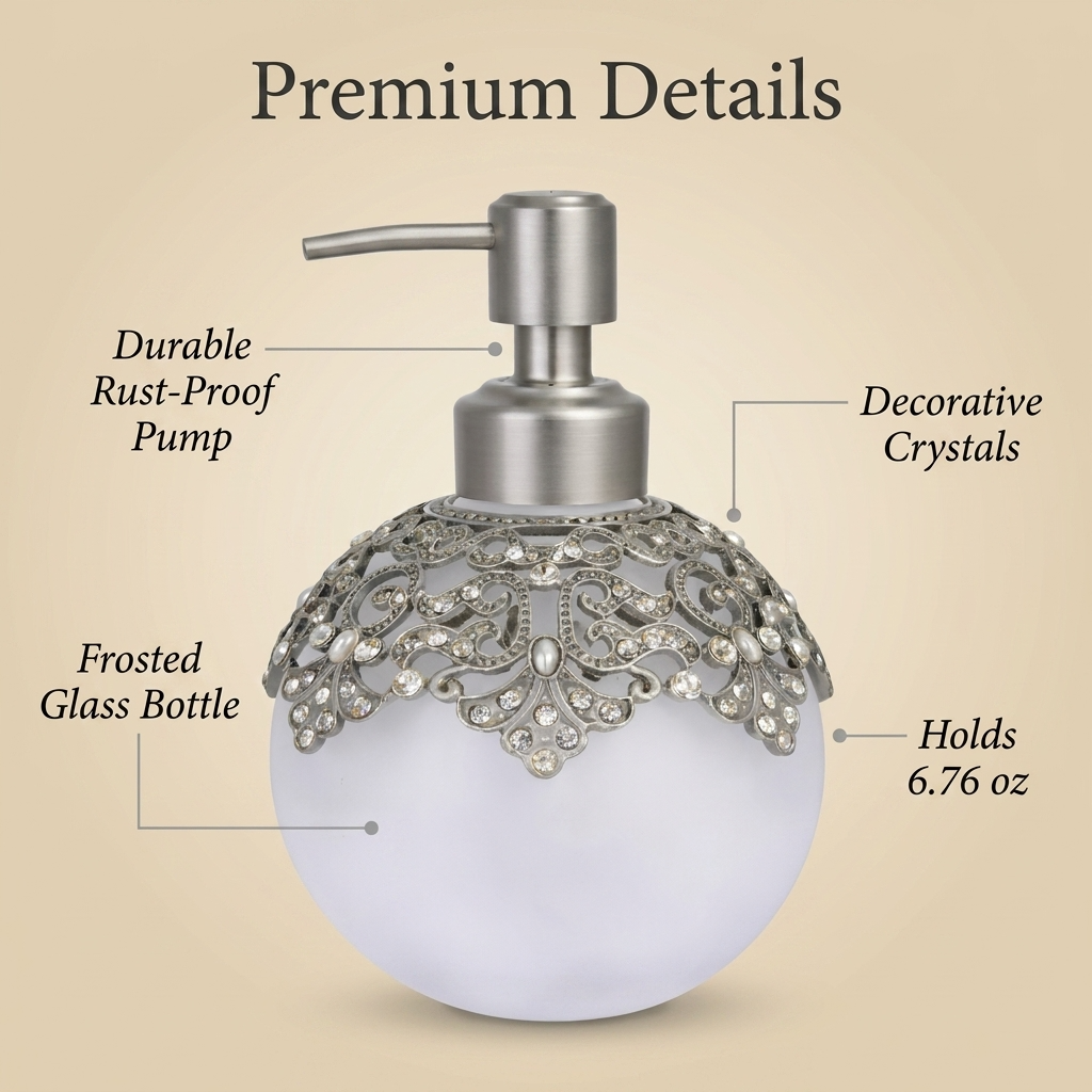 LB24631 Isolde Essence modern decorative bathroom lotion dispenser, 12 oz, handmade soap dispenser with elegant design.