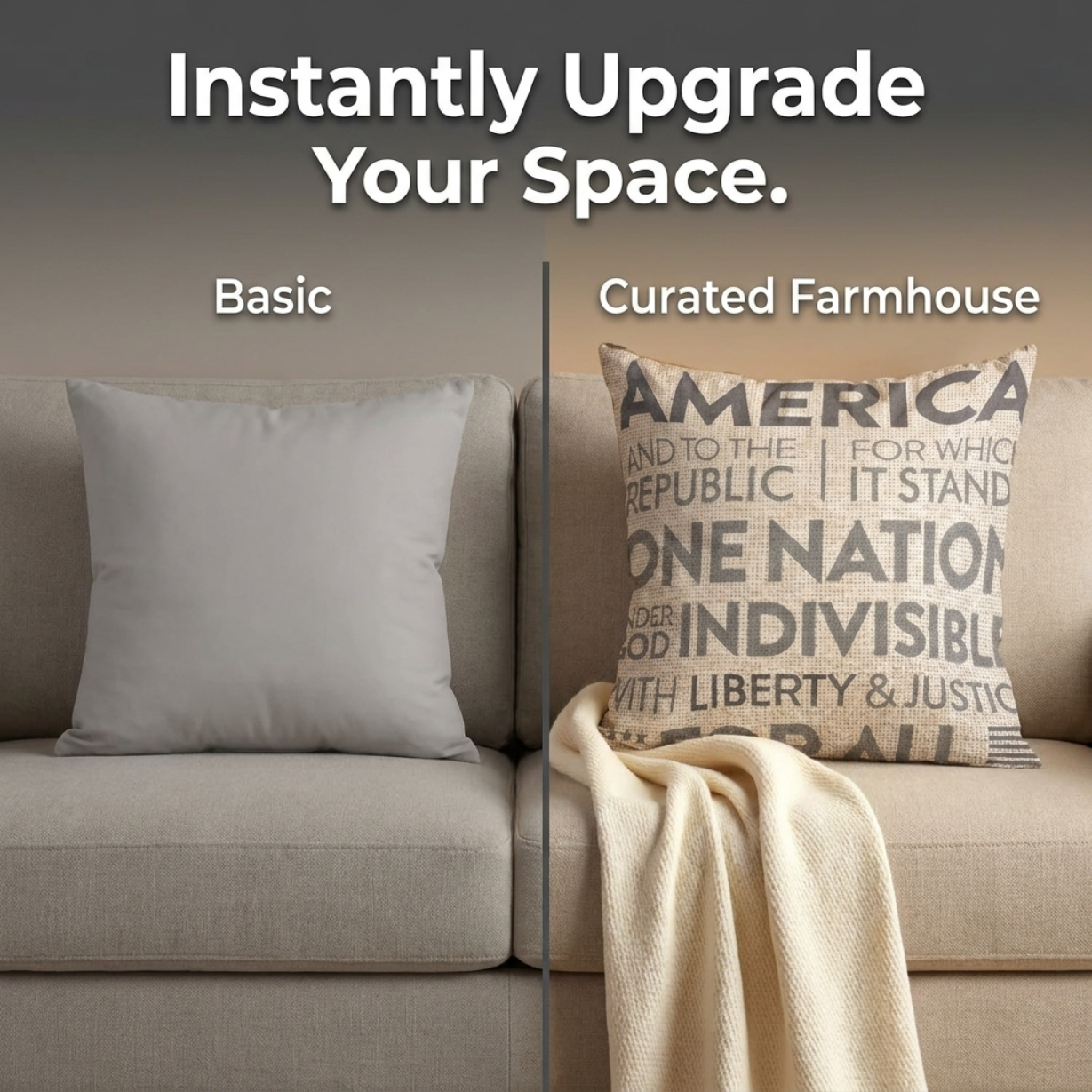 Patriotic Throw Pillow Set - 3 USA Pillow Covers 18x18 Inch with Zipper Closure