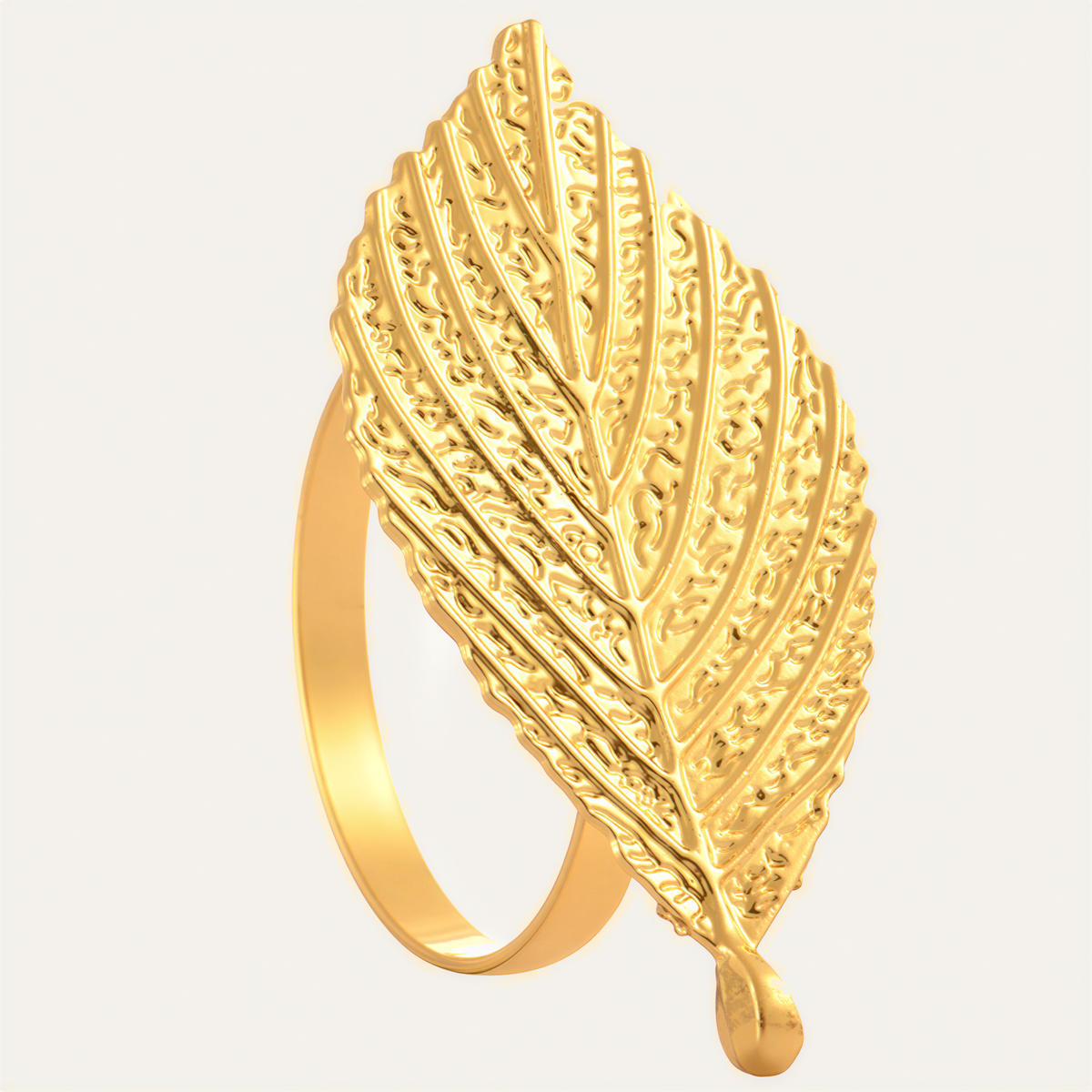 Set of four YGC-001 golden leaf napkin rings with elegant gold leaf design for decorative dining table decor.