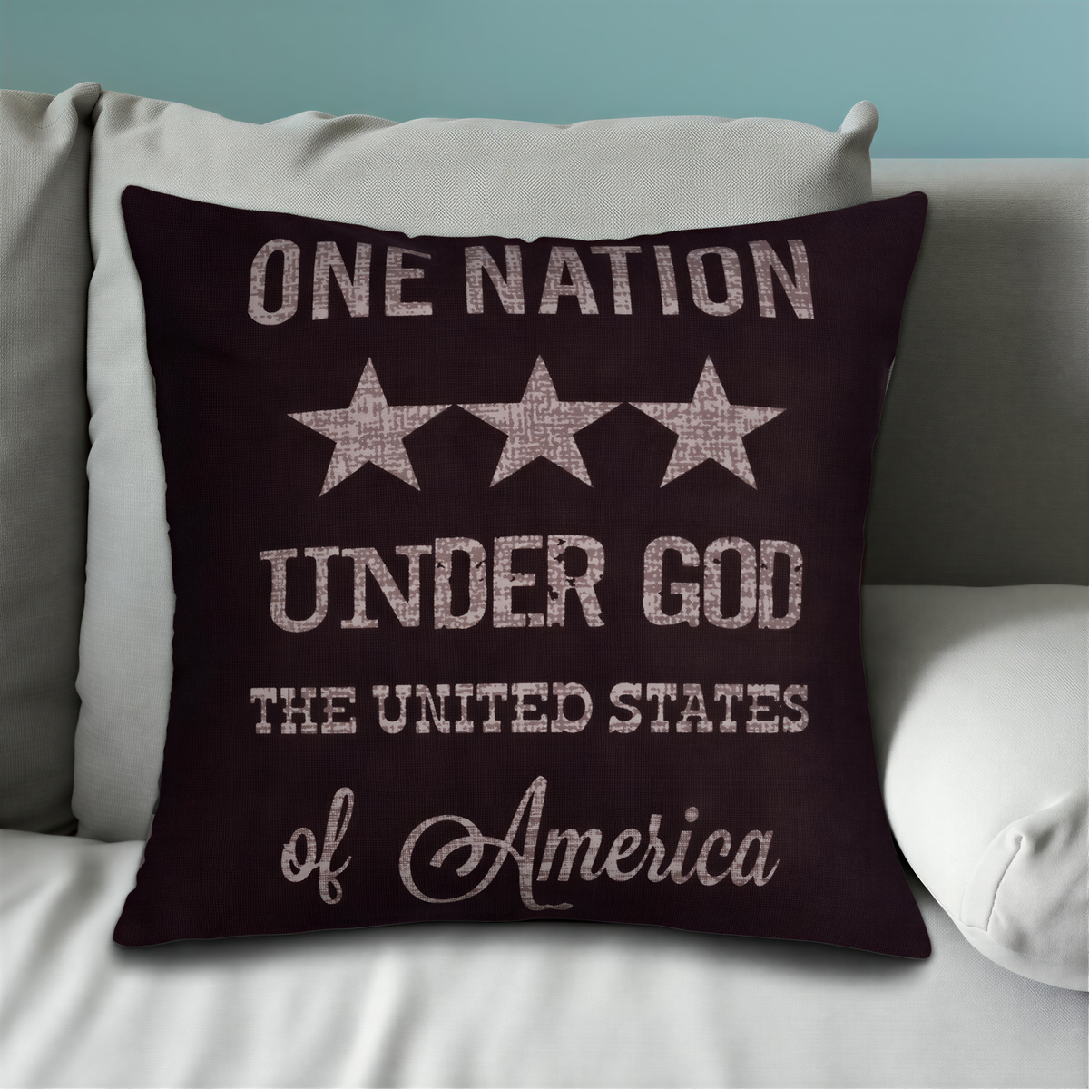 O4 patriotic design printed throw pillow cover, 18x18 inches, featuring star and flag motifs on soft fabric.