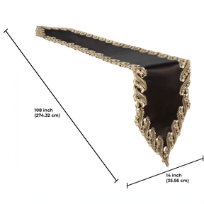 Elegant black gold table runner from RIZ-010-RN Ebony Bloom collection, decorative 14x108 inch table runner for stylish dining.