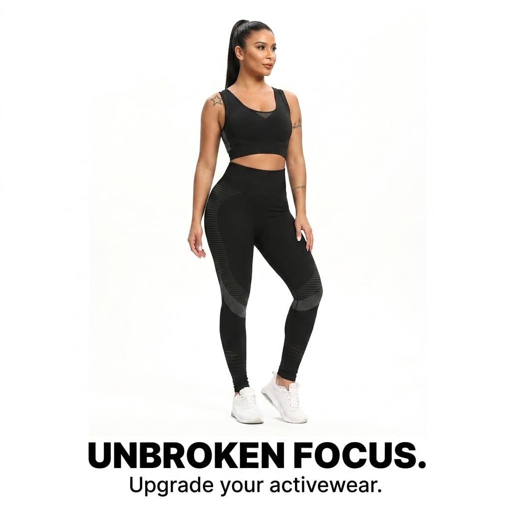 Yogazen Women's Seamless Crop Tank 2-Piece Workout Set – Black