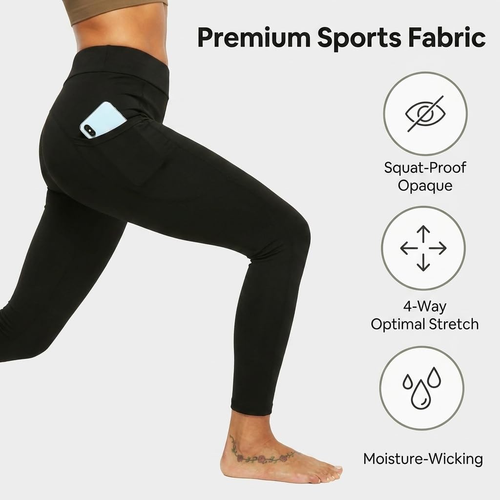 Yogazen Women's High-Waist Seamless Leggings with Side Pockets – Black