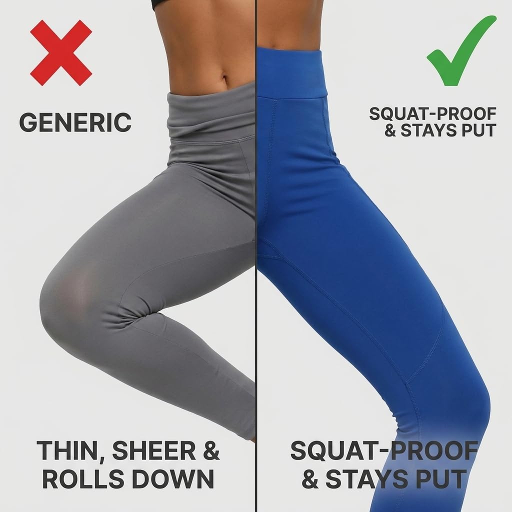 Yogazen Women's High-Waist Seamless Leggings with Side Pockets – Blue