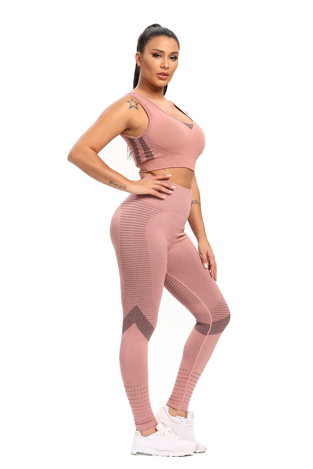 Decozen 2-Piece Crop Tank Workout Set - Pink/Brown