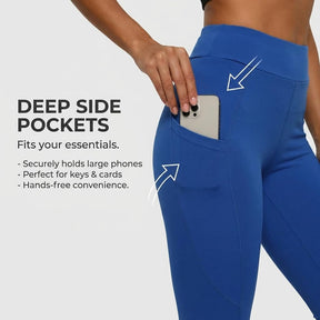 Yogazen Women's High-Waist Seamless Leggings with Side Pockets – Blue