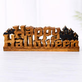 Happy Halloween Sculpture in Wood for Fall Autumn and Thanksgiving Gift for Home Decor