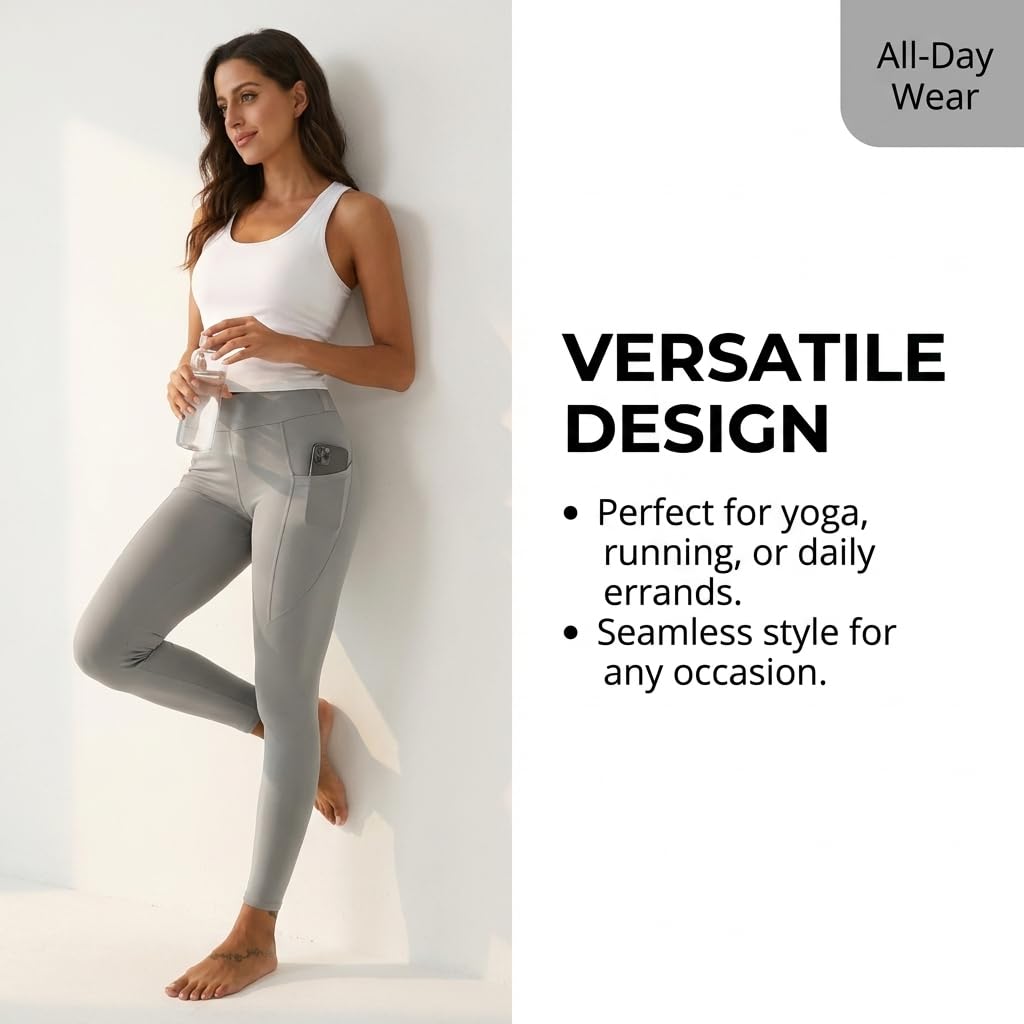 Yogazen Women's High-Waist Seamless Leggings with Side Pockets – Gray