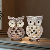 Decozen Lucky Owl Tea Lights and Votive Candle Holders Set of 2 Home Decor for Console Table Centerpiece Patio Dining Living Room Bedroom Office Farmhouse Events Wedding Decorations