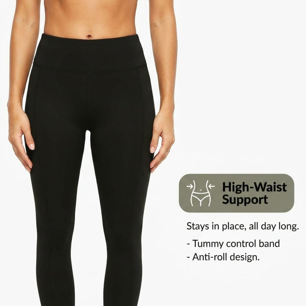 Yogazen Women's High-Waist Seamless Leggings with Side Pockets – Black