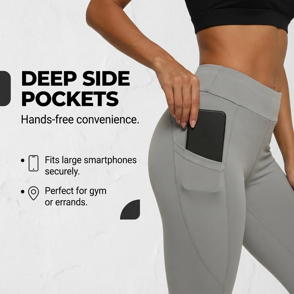 Yogazen Women's High-Waist Seamless Leggings with Side Pockets – Gray
