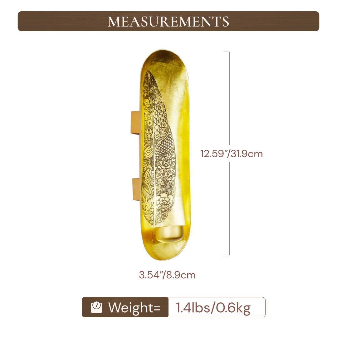 Gold Wall Candle Sconces with Feather Design - Set of 2 - Decozen 