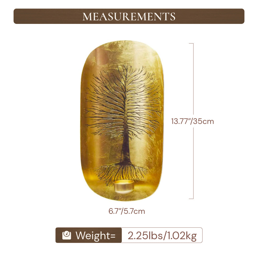 Gold Wall Candle Sconces with Tree of Life Design - Set of 2 - Decozen 