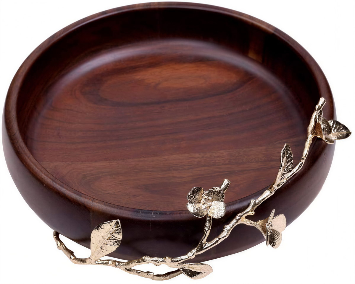 Acacia wood small round bowl by 817038, showcasing a smooth finish and natural grain, ideal for kitchen décor.