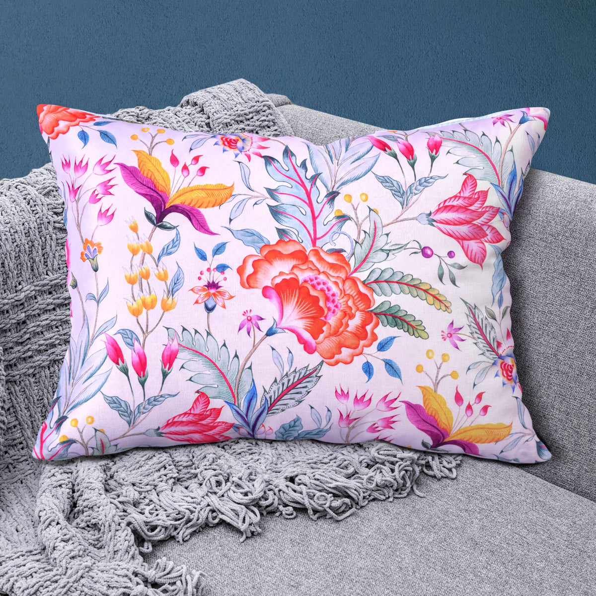 Floral printed throw pillow cover by CC-9697-4, 14 x 20 inches, featuring colorful floral design on fabric.